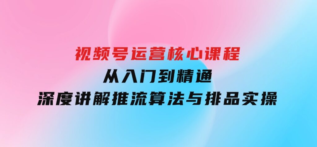 视频号运营核心课程，从入门到精通，深度讲解推流算法与排品实操玩-海南千川网络科技