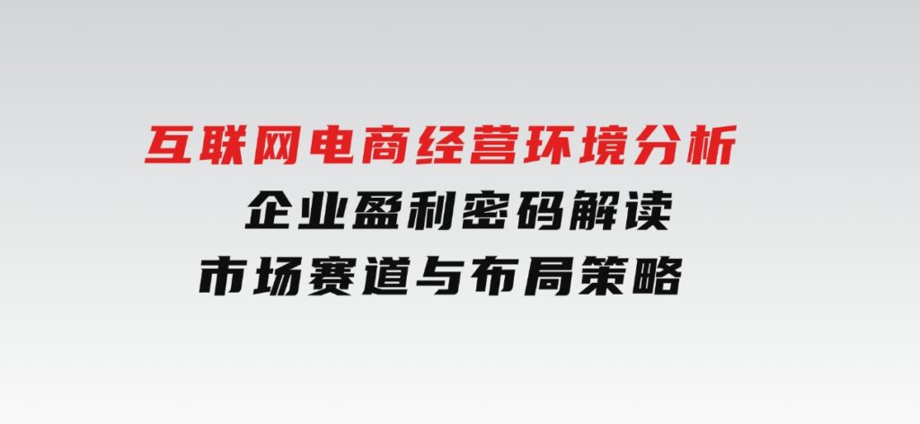 互联网电商经营环境分析,企业盈利密码解读,市场赛道与布局策略-海南千川网络科技