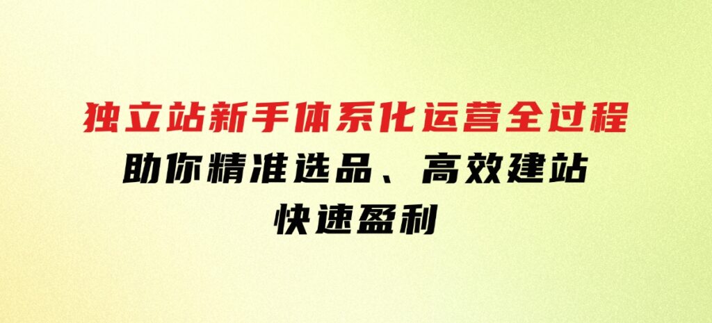 独立站新手体系化运营全过程，助你精准选品、高效建站、快速盈利-海南千川网络科技